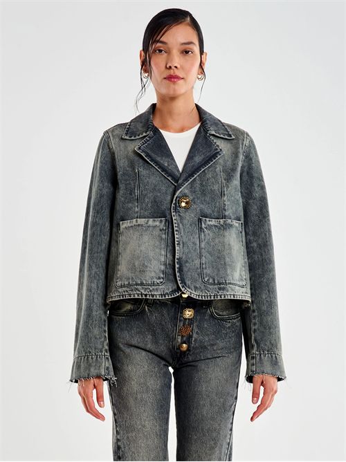 Giacca in Jeans Cropped con Bottoni Gioiello VICOLO | DF5044/NERO